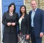 From left, Kirstie Allsopp, Sonia Patel and Phil Spencer outside one of the houses featured in the programme