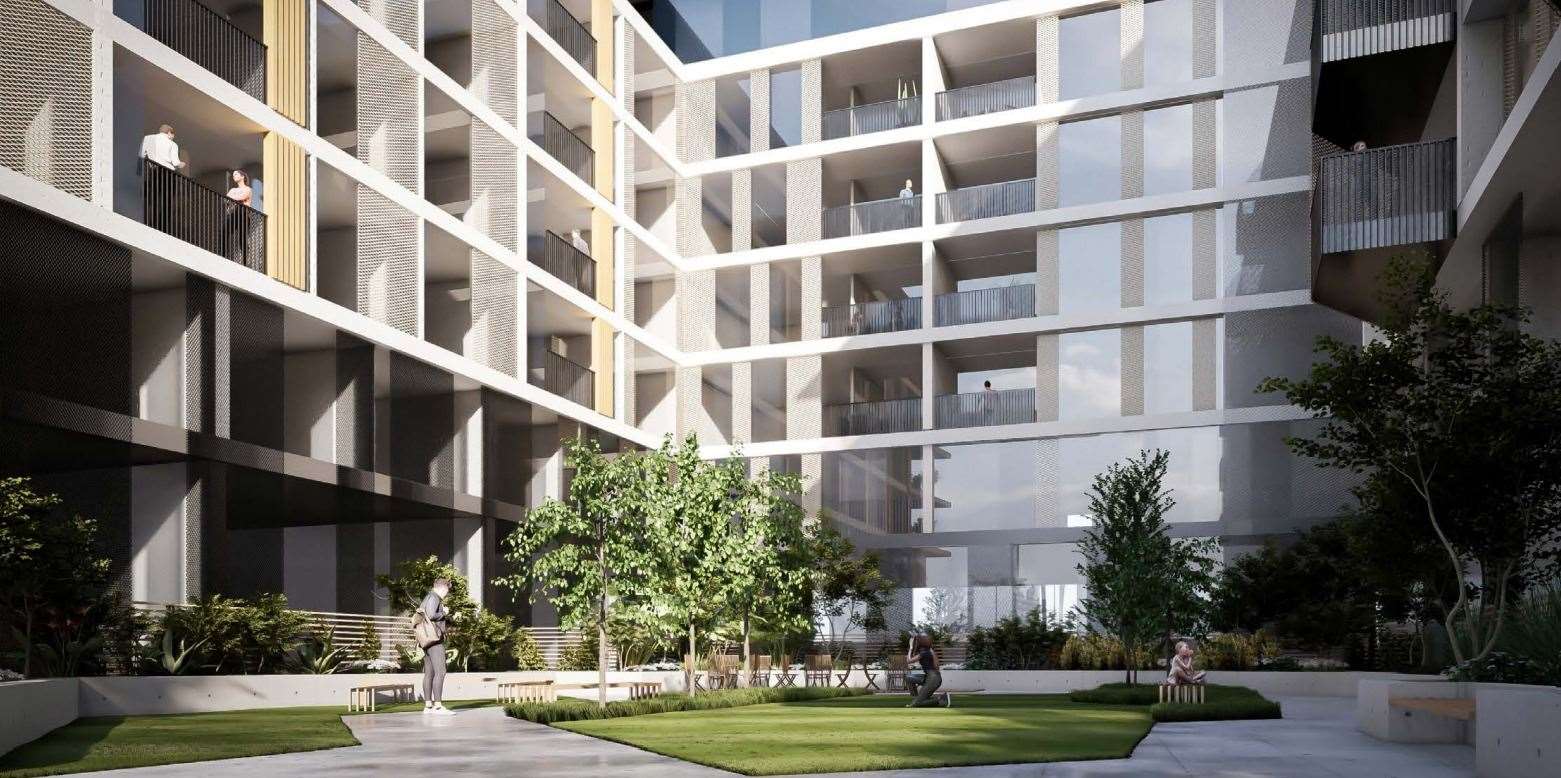Communal spaces include a landscaped courtyard. Picture: Holloway