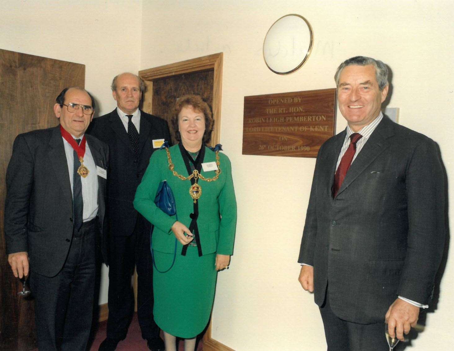 The opening of Somerfield House in 1990 with, from left, Sire John Grugeon, chairman of KCC; George Bracher, the Mayor of Maidstone Cllr Mary Black and the Lord Lieutenant of Kent Robin Leigh-Pemberton