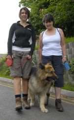 Blue, with owners Lucy and Margaret Hegarty, was the first dog home in the 10-mile walk