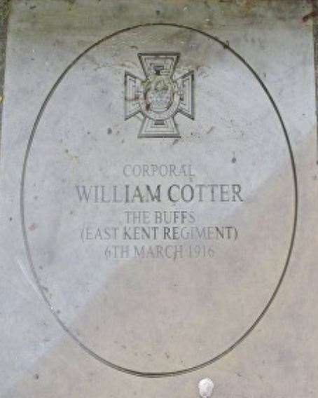 Corporal Cotter's memorial plaque at the Sandgate Civic War Memorial in Folkestone. Picture: David Hughes