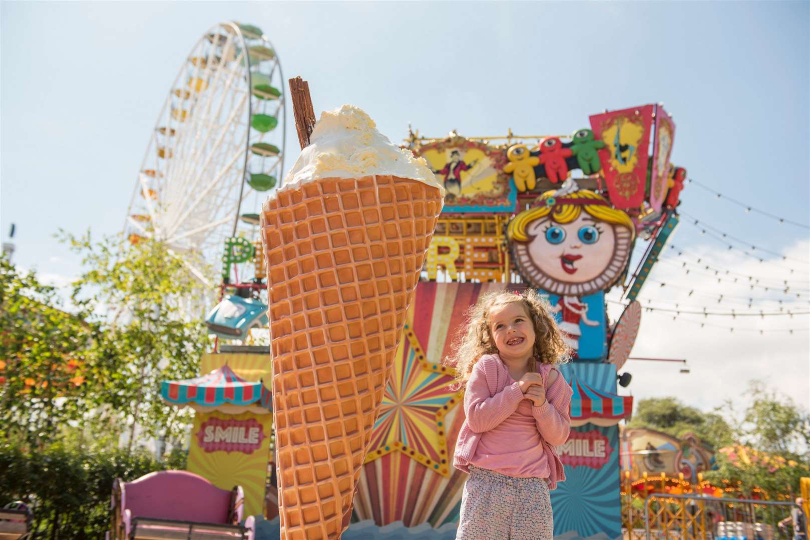 Dreamland is celebrating its 99th birthday with a giant ice cream cone. Three-year-old Edith was given a sneak peak (13335211)