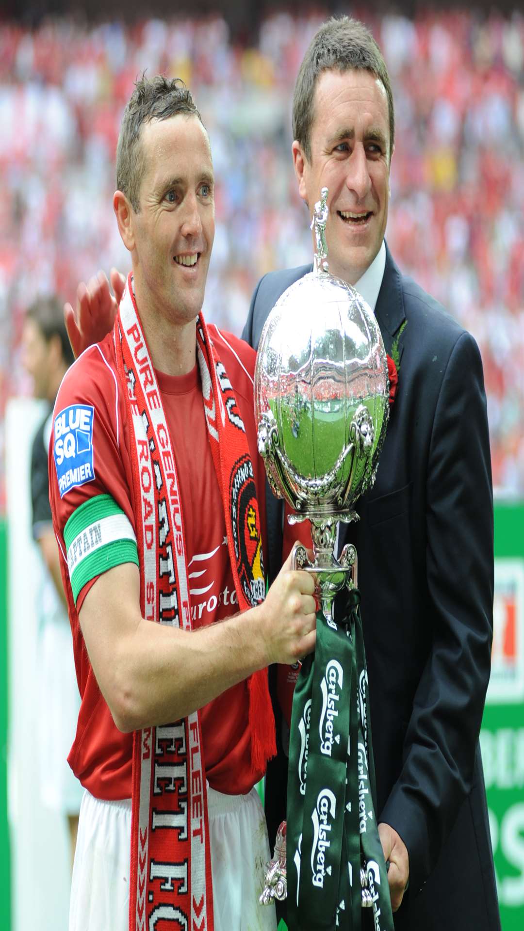 Paul McCarthy with Liam Daish after Ebbsfleet's FA Trophy win Picture: Matthew Walker