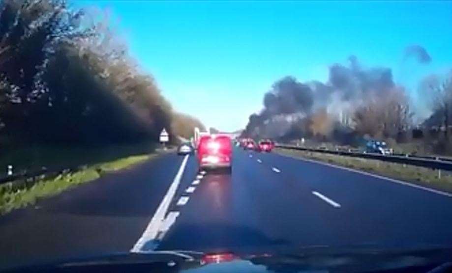 Cars on fire on M2 near Faversham (8285124)