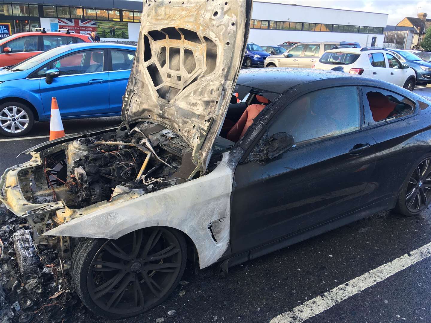 The damage to the car, found in Aldi car park in Wheeler Street, is extensive