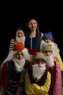 Megan Salter (Snow White) with dwarfs (clockwise) Sophia Taylor, Lewis Muir, Jensen Smith, Oscar Morris, Bertie Lawson-Macgregor