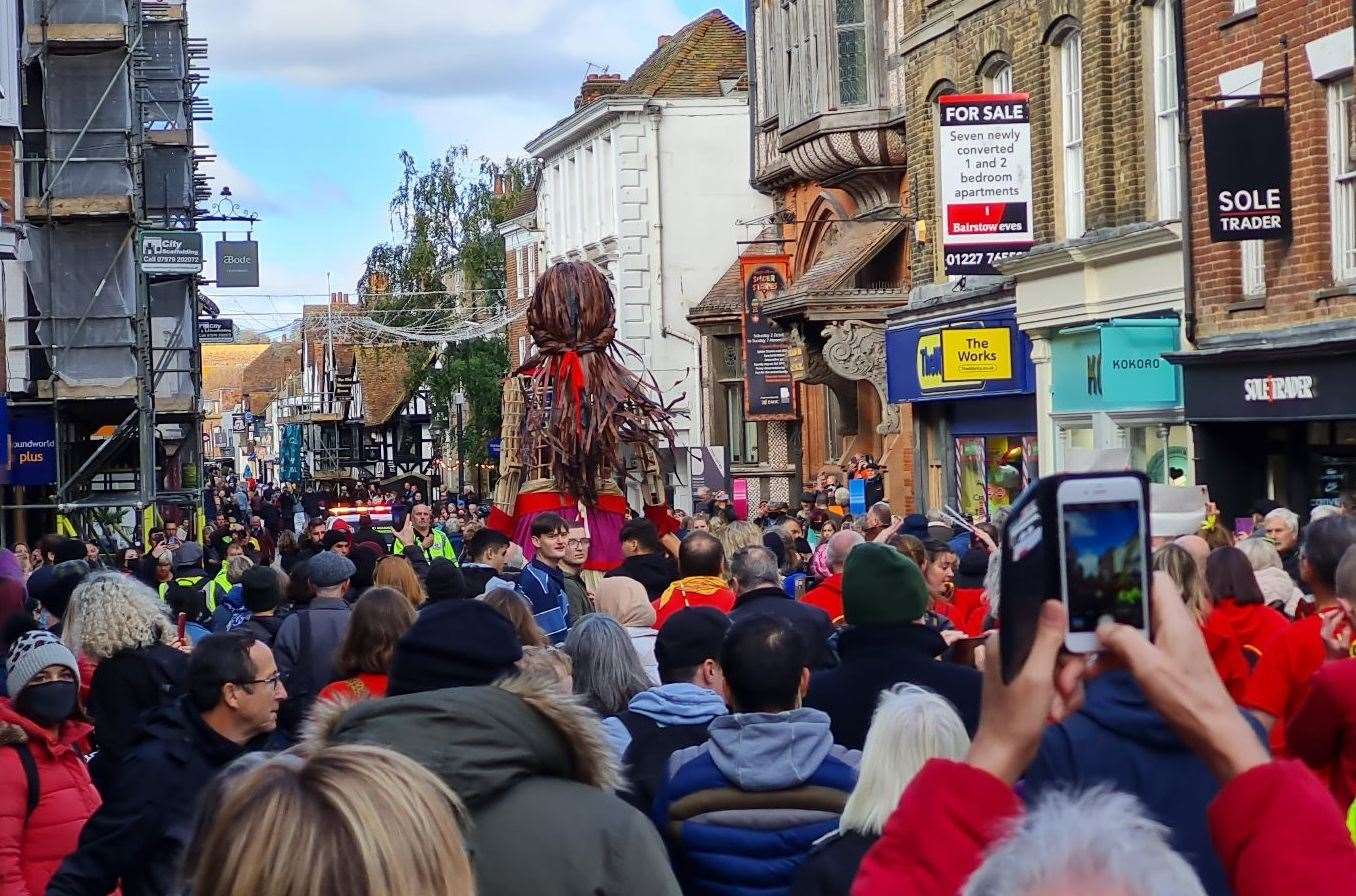 Canterbury's high street was packed for Little Amal's procession. Picture: Gerry Warren