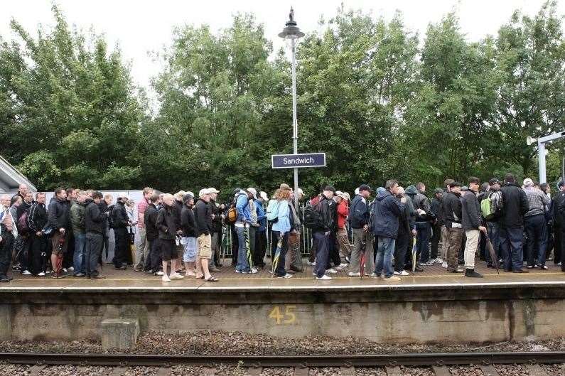 Championship visitors queue along the platform at Sandwich Railway Station in 2011 Picture: Terry Scott