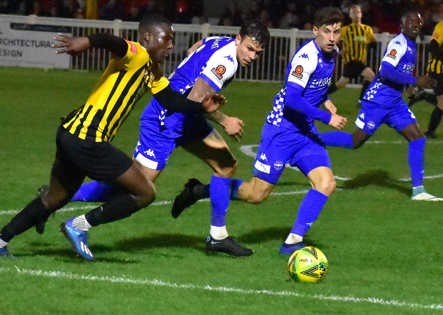 Folkestone striker Ade Yusuff drives into the box during their 3-2 extra-time defeat to Eastleigh. Picture: Randolph File