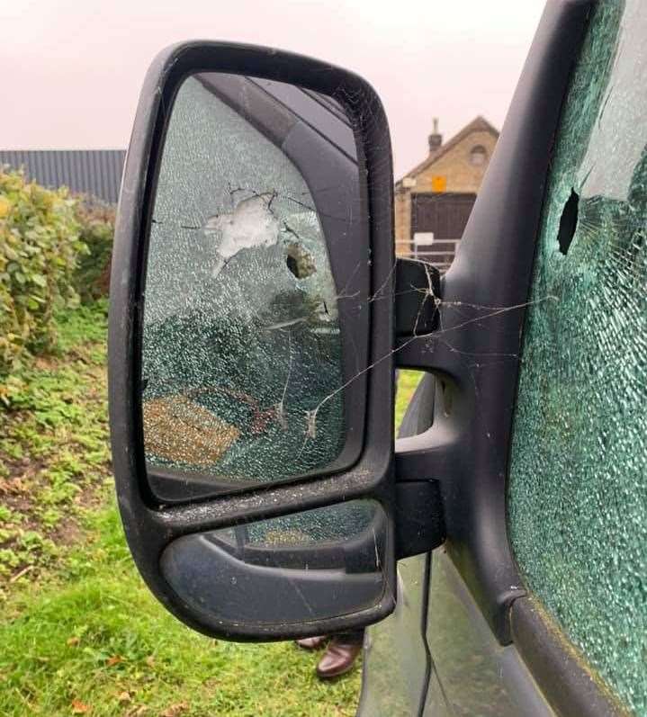 Horse box cab windows were smashed in with a catapult. Photo: Natalie Scott
