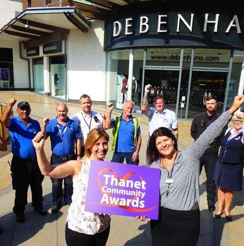Westwood Cross marketing manager Sarah Goodman and centre manager Francesca Donovan and mall staff show their support for the Thanet Community Awards (4064139)