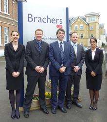New recruits at Brachers. From left: Clare Pullinger, Colin Smith, managing partner John Sheath, William Addis and Kuldip Matharoo.