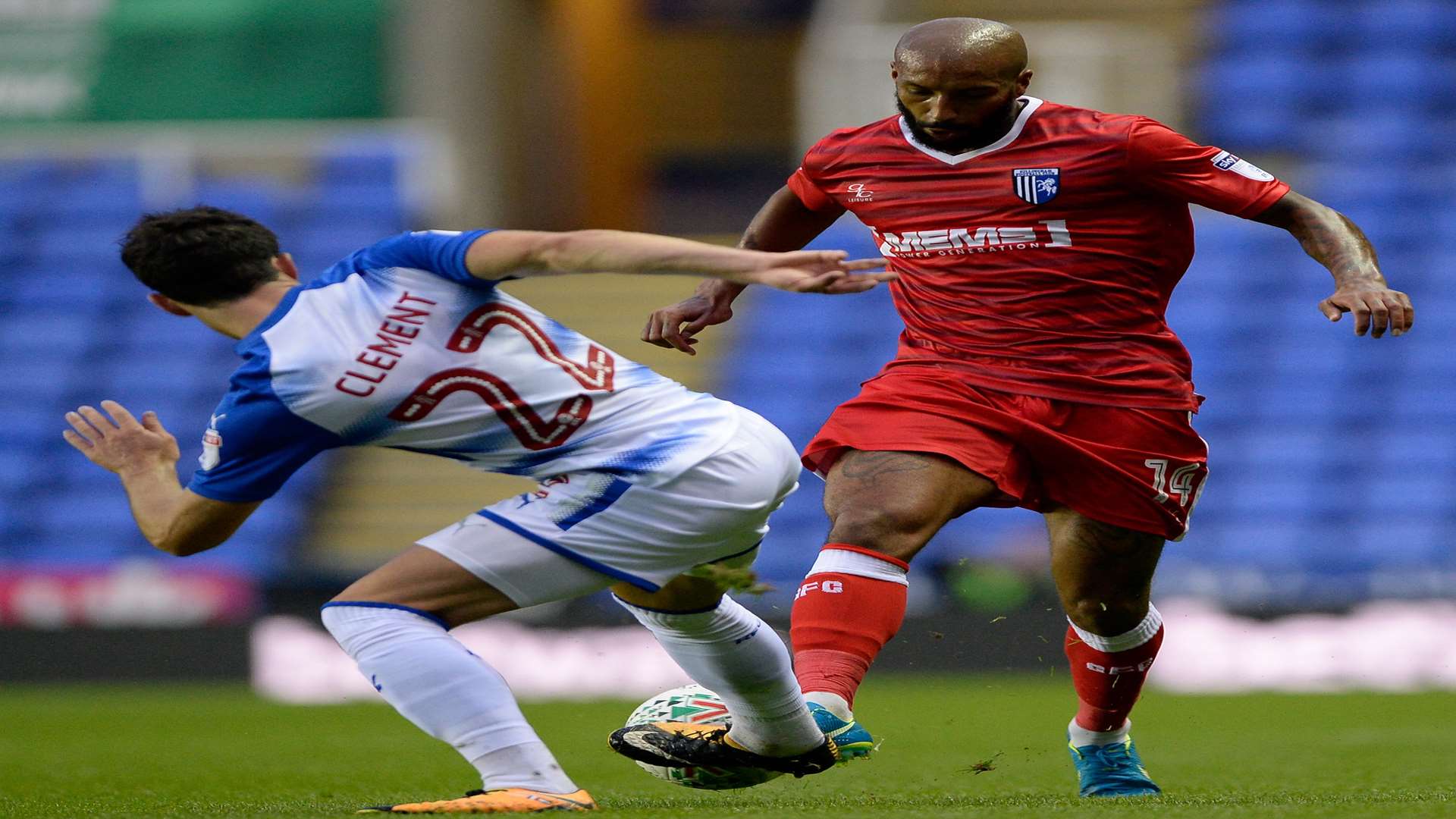 Josh Parker takes on Reading's Pelle Clement Picture: Ady Kerry