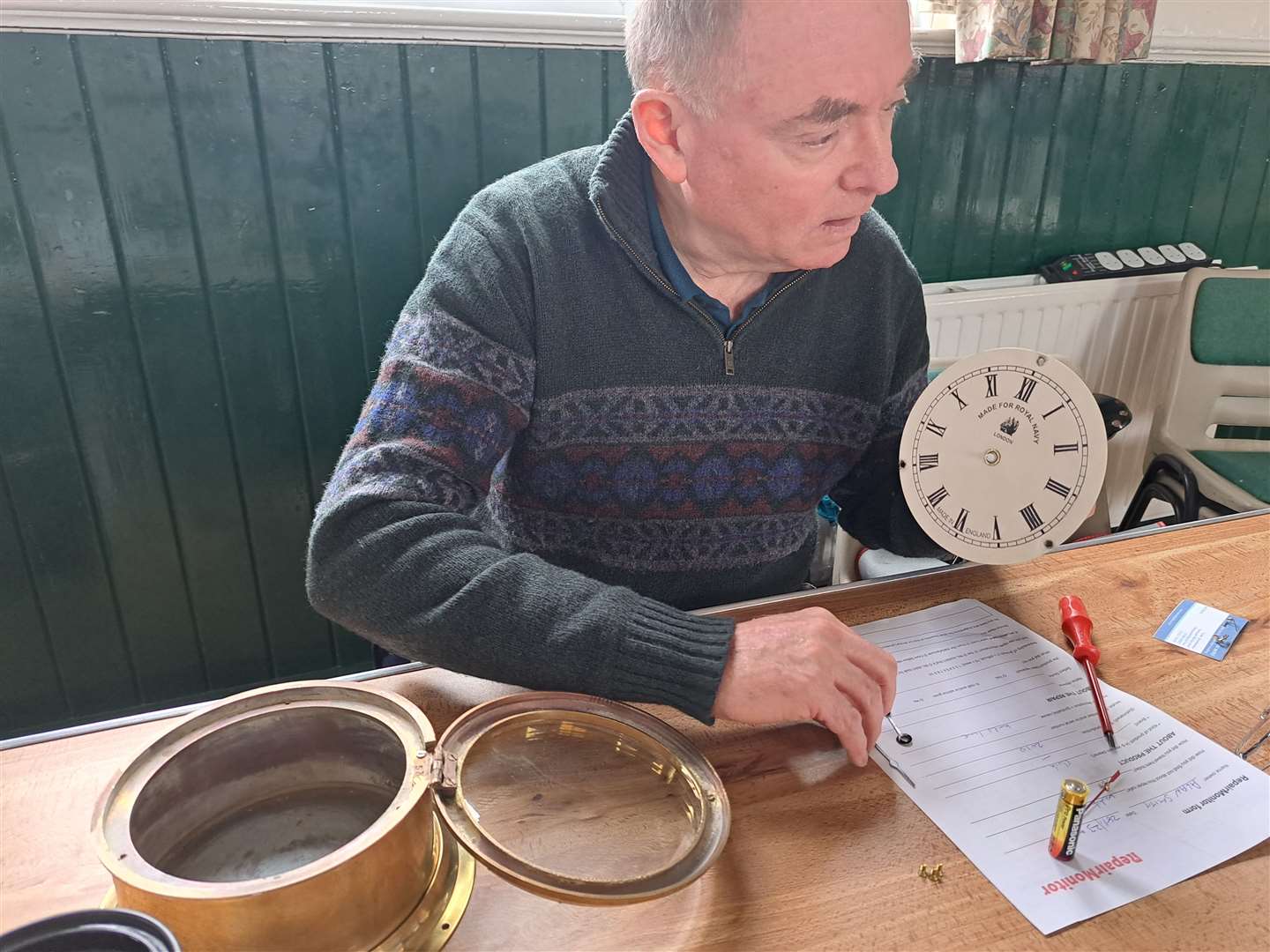 Bob Watts repairing my clock