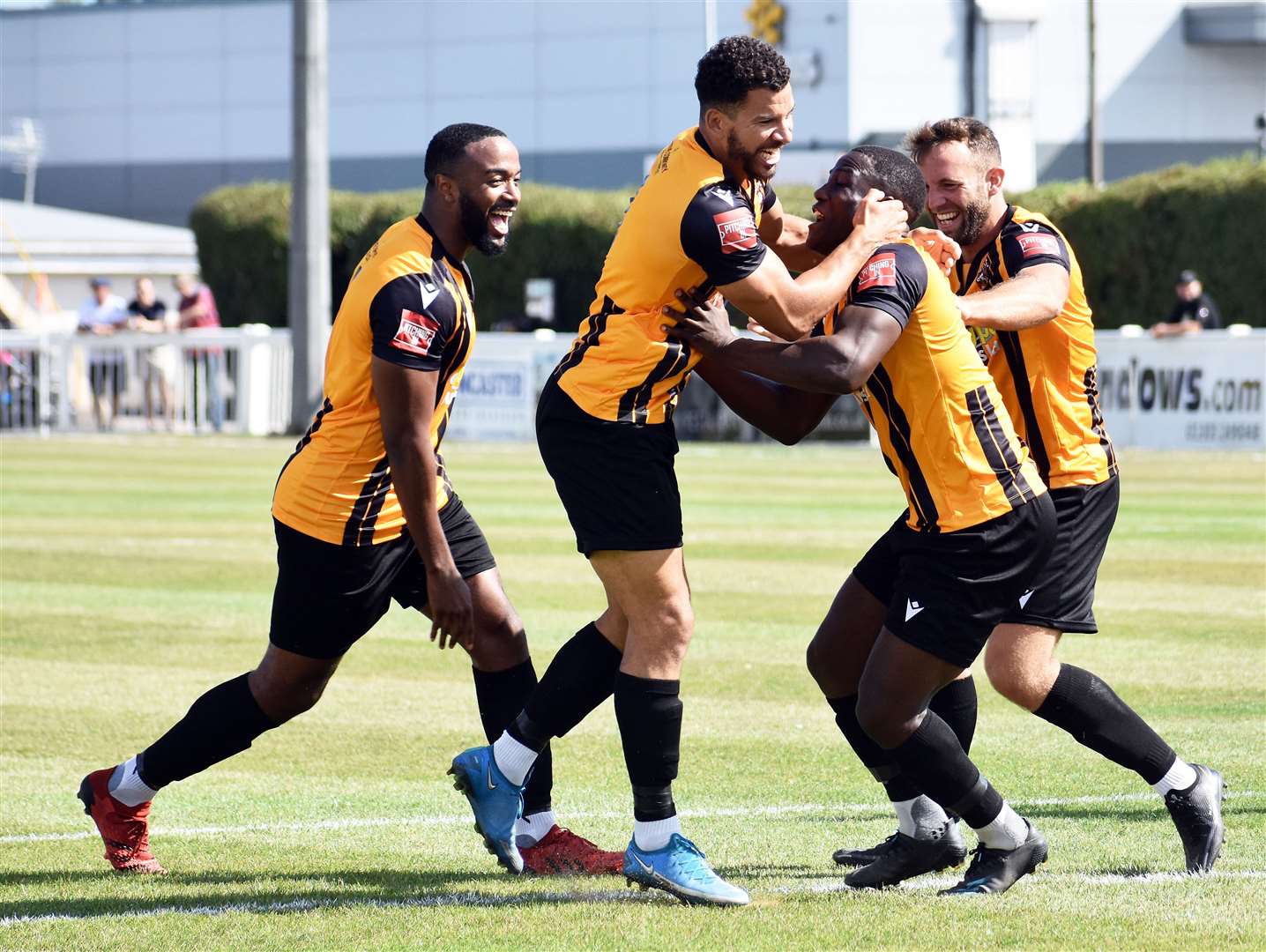 Folkestone Invicta players celebrate a goal against Wingate and Finchley. Picture: Randolph File