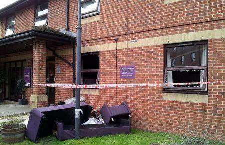 Damaged furniture outside Folkestone's Premier Inn after a bedroom fire