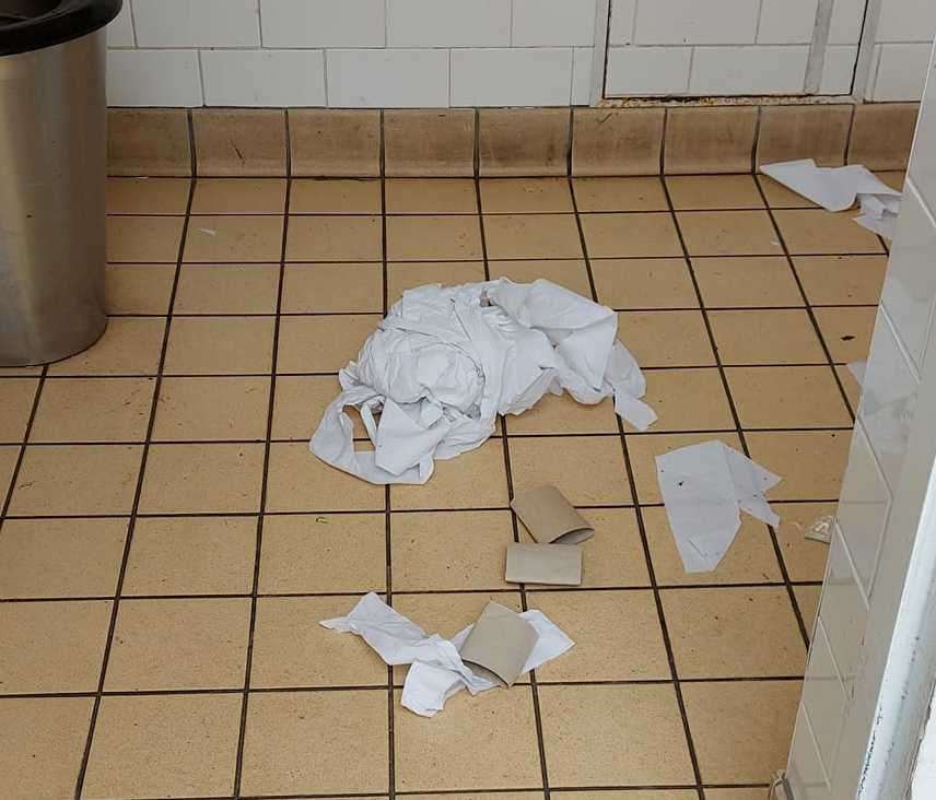 Toilet paper was scatted over the facility's floor on Stade Street in Hythe. Pictures credit: Gavin Bull