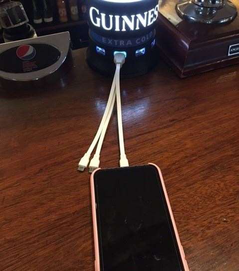 The Guinness pump has four charging points available for use by customers who need to boost their phone power