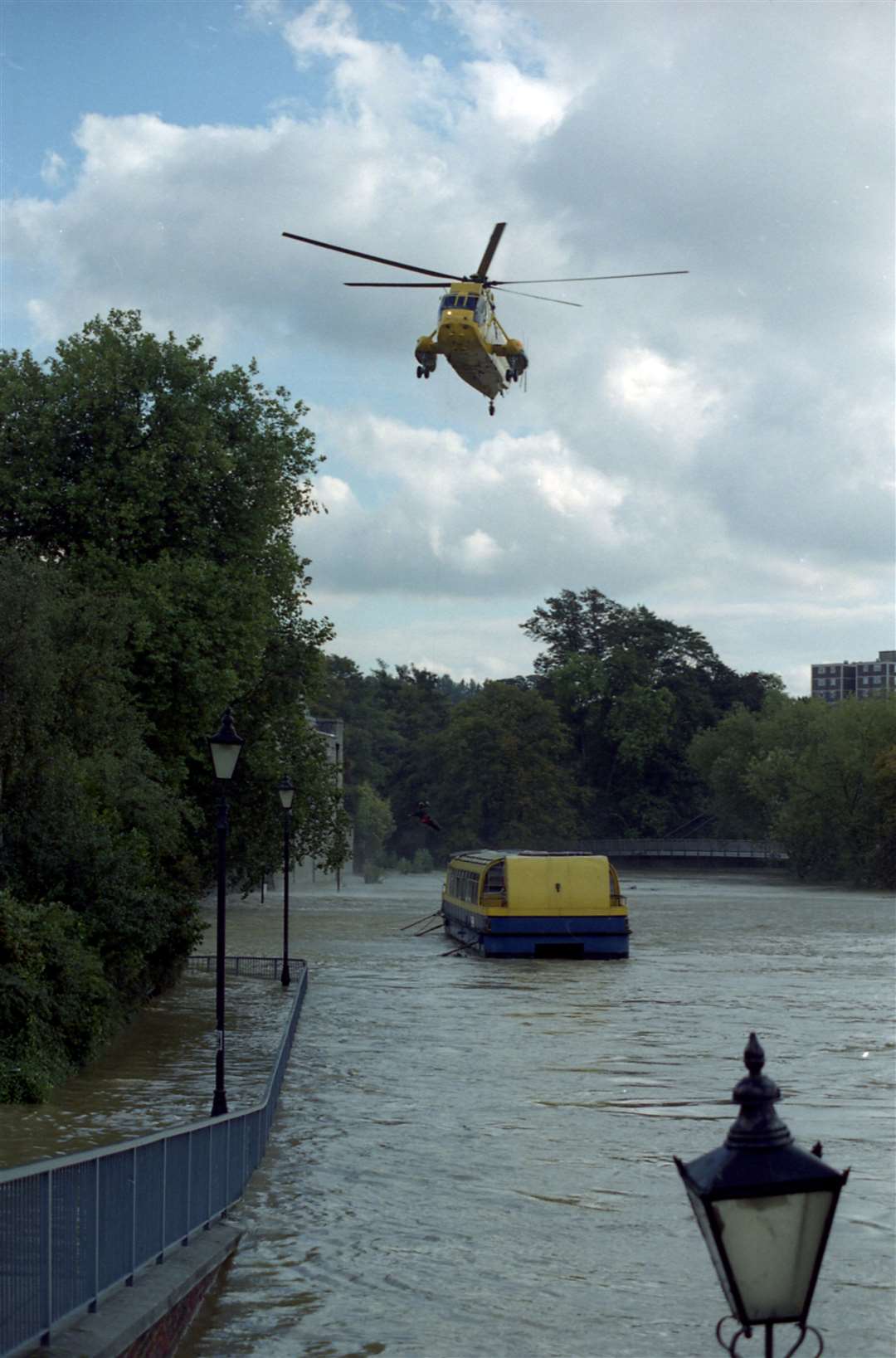 A rescue helicopter above The Kentish Lady pleasure boat in Maidstone. Picture: Barry Duffield