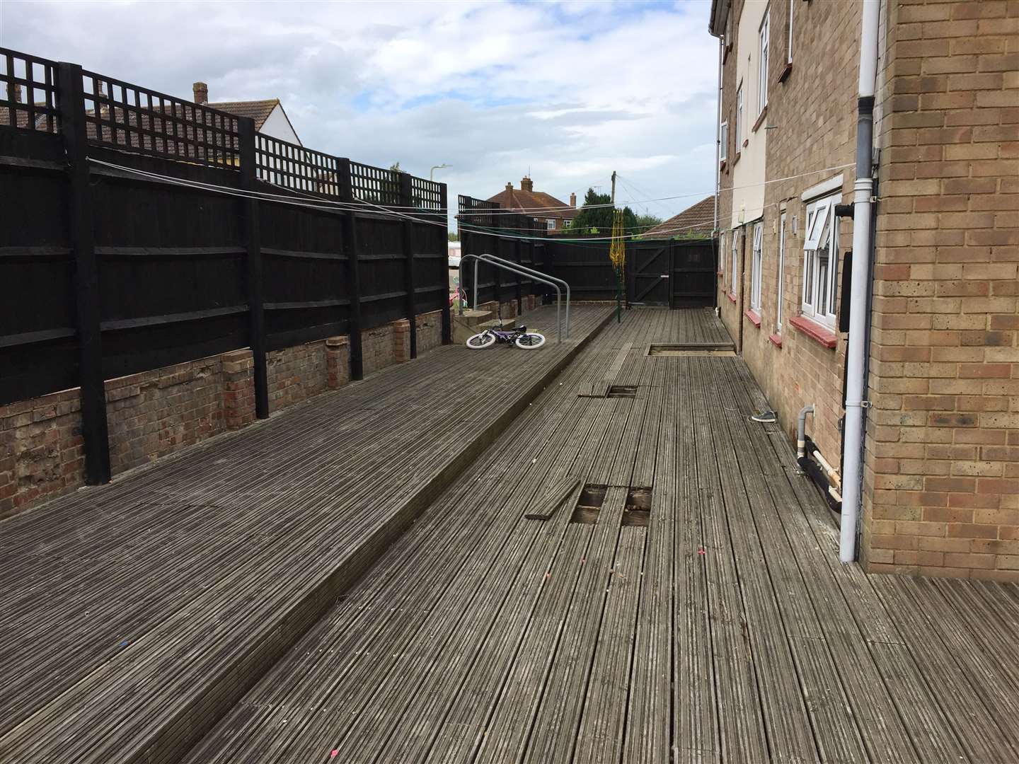The decking at one of the blocks of flats in St Andrew's Close, Whitstable