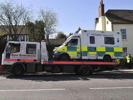 The ambulance involved in the crash. Picture: Andy Payton