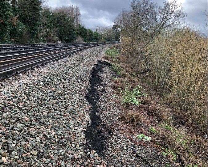 Further repairs are needed on the track following the landslip. Picture: Network Rail