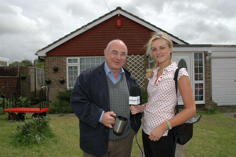 Actor Bob Hoskins with KMFM's Kimberley Dadds at Cliffsend