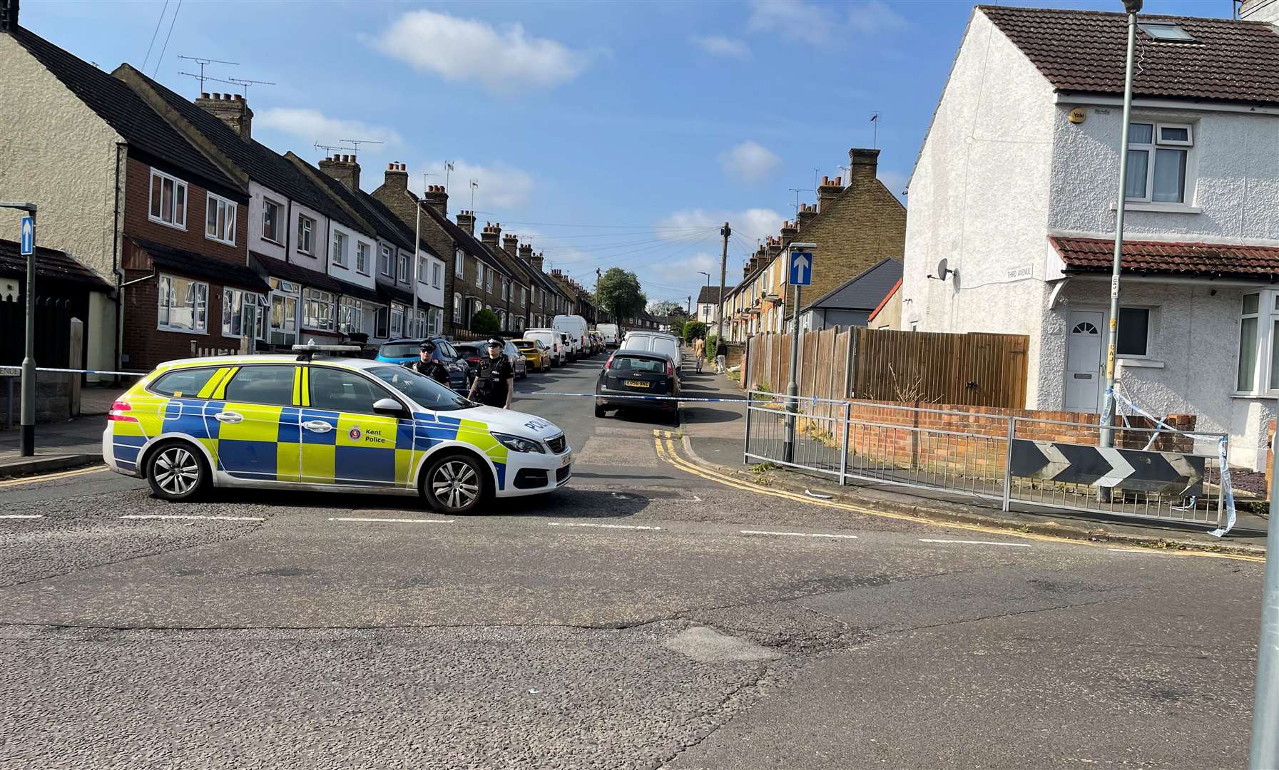 Police at the scene in Third Avenue, Gillingham