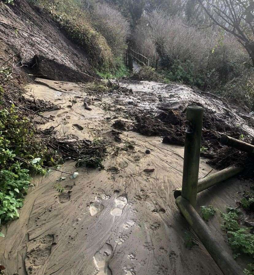 A mudslide on the Cow Path along The Leas, in Folkestone, on November 5 last year. Picture: James Butcher