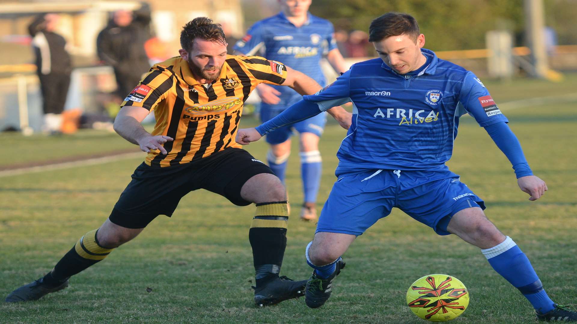 Folkestone’s Josh Vincent in action during their 4-1 win against Lowestoft on Saturday Picture: Gary Browne