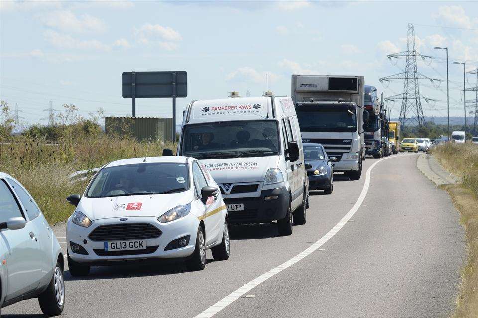 Traffic at a standstill after the Sheppey Crossing crash