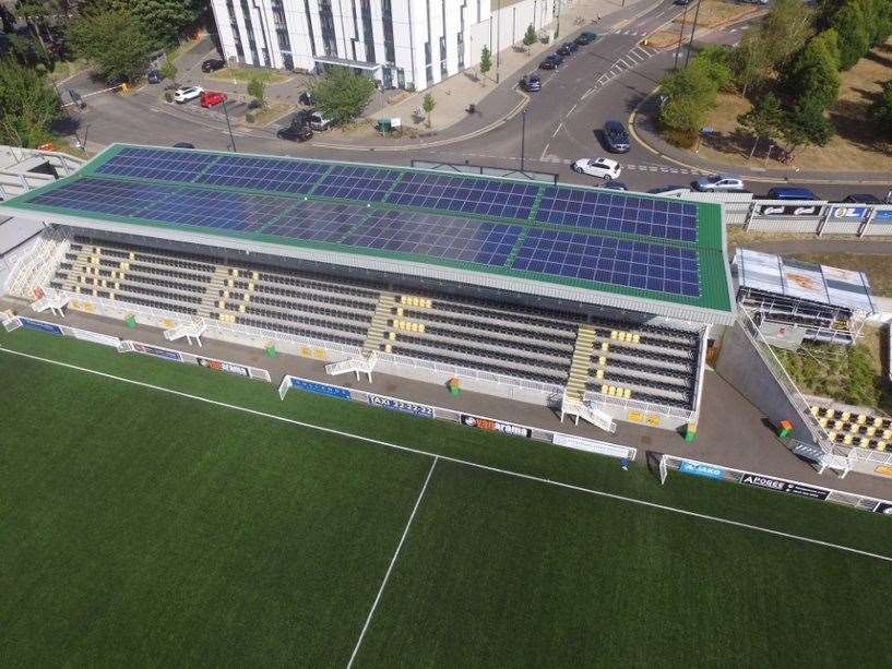 A solar panel installation by The Little Green Energy Company at Maidstone FC's home ground