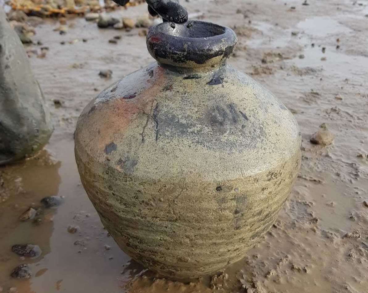 A whole olive jar was found in the wreck. Picture: Wessex Archaeology