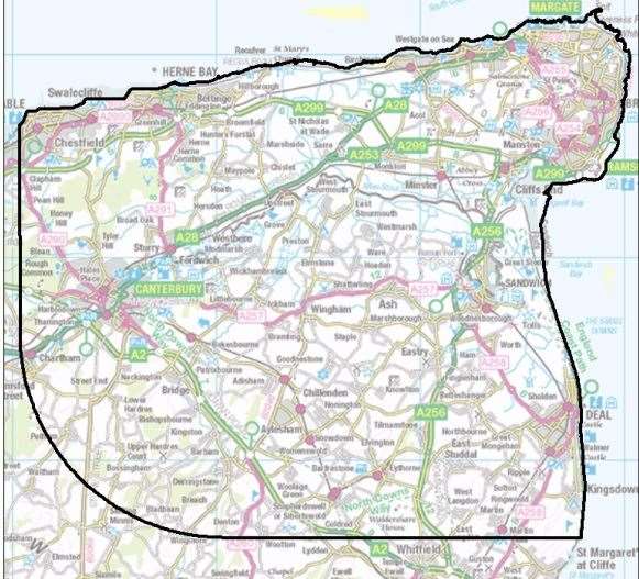 The expanded temporary control zone set in Kent following the bluetongue outbreak. Picture: Gov.uk
