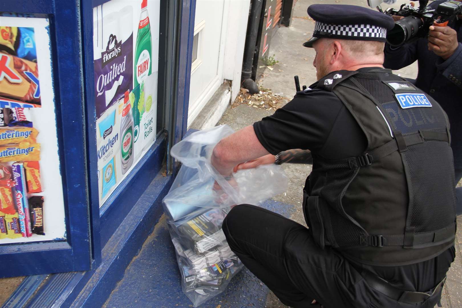 Officers at 5* Eastern European Mini Supermarket, Parrock Street. Photo: Gravesham Borough Council