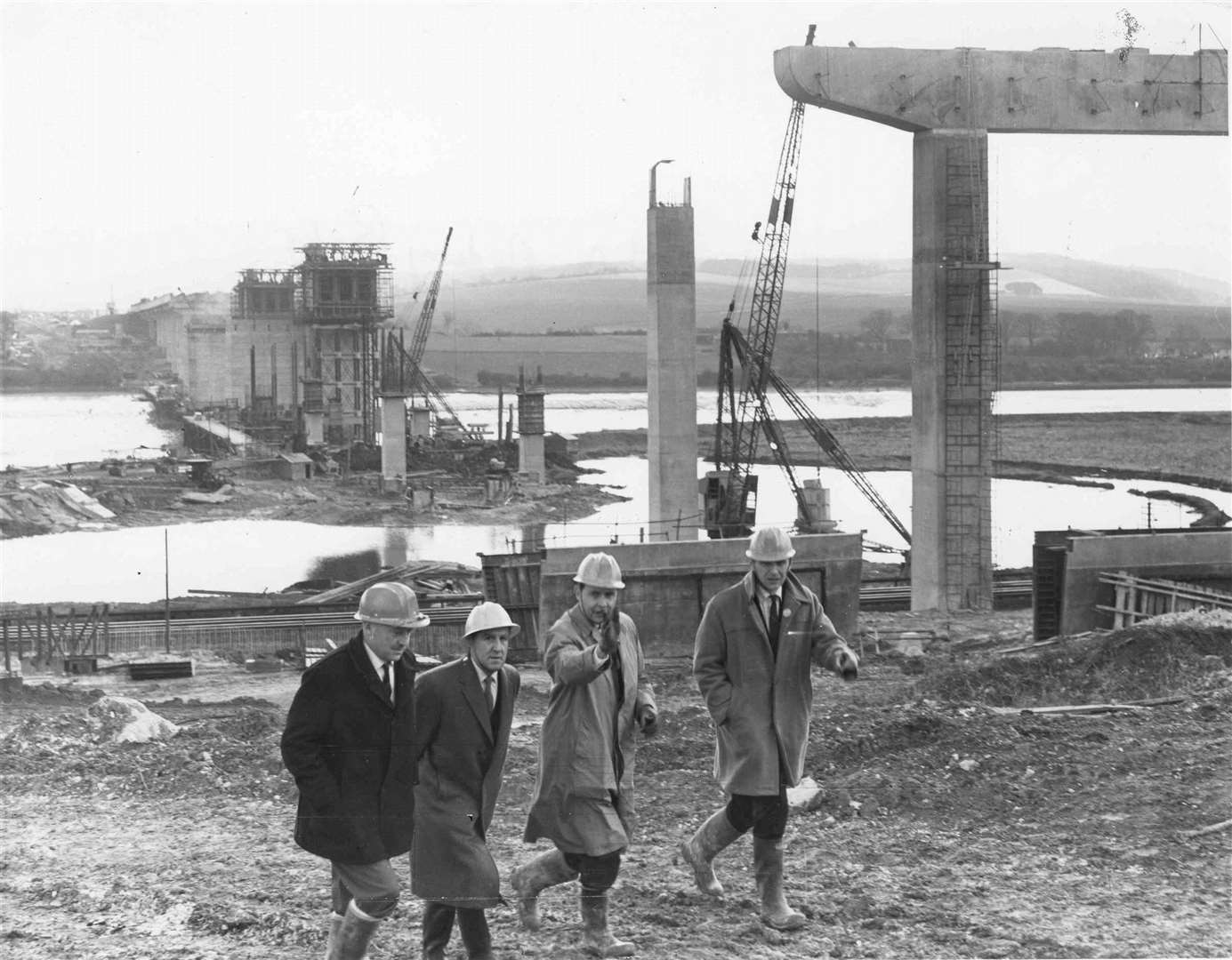 Ernest Marples, second from the left, the Minister of Transport, visited the site of the M2 bridge at Rochester as it neared completion in 1962. Picture: Images of Medway book