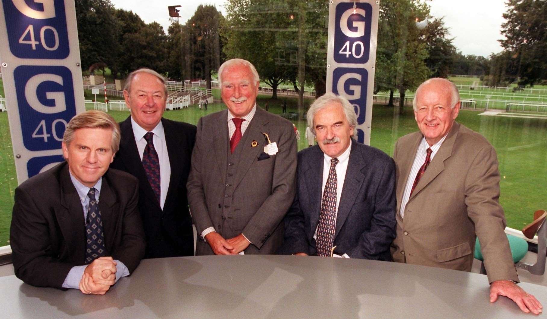 Steve Ryder, David Coleman, Peter Dimmock, Des Lynam and Frank Bough during a celebration for the 40th anniversary of Grandstand (BBC/PA)