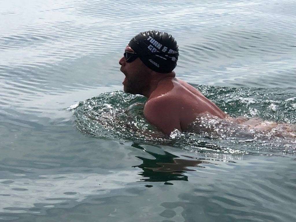 Nick Waite practising his breast stroke for the big swim. Picture: Stephen Hammond
