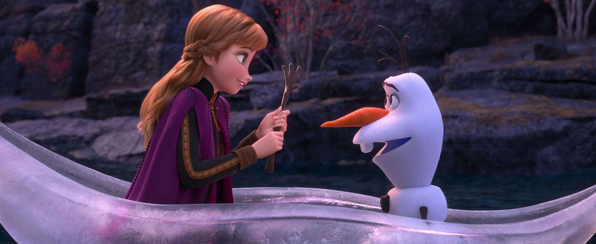 Anna (voiced by Kristen Bell) and Olaf (Josh Gad)