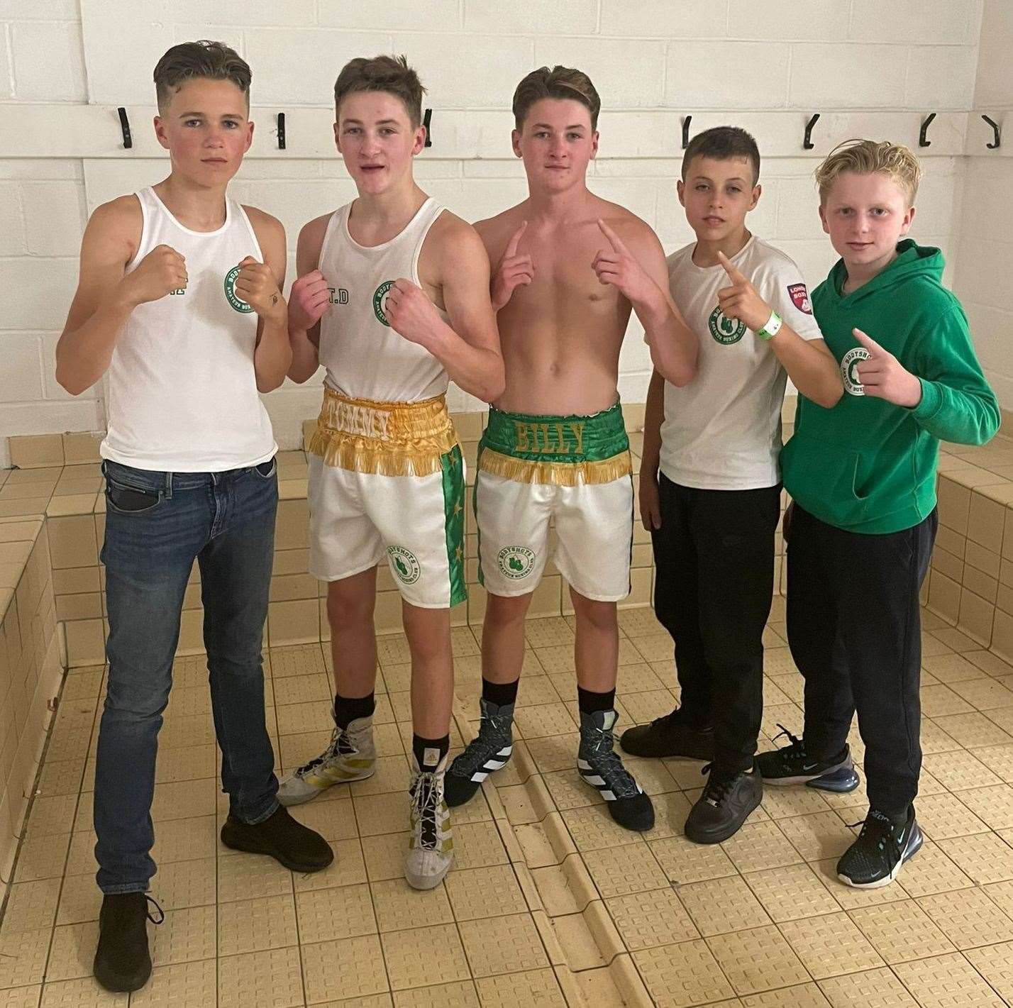 From left, Bodyshots' George Foy, Tommy Dighton, Billy Dighton, Albert McCleary and Ernie Wenham, who all won titles at the London Schoolboy finals