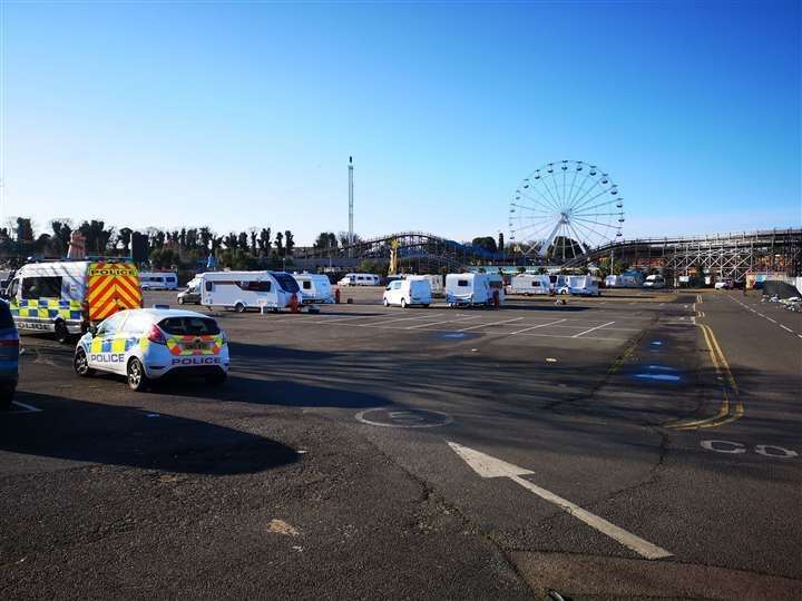 Travellers from the Dreamland car park in Margate were removed by council teams and the police