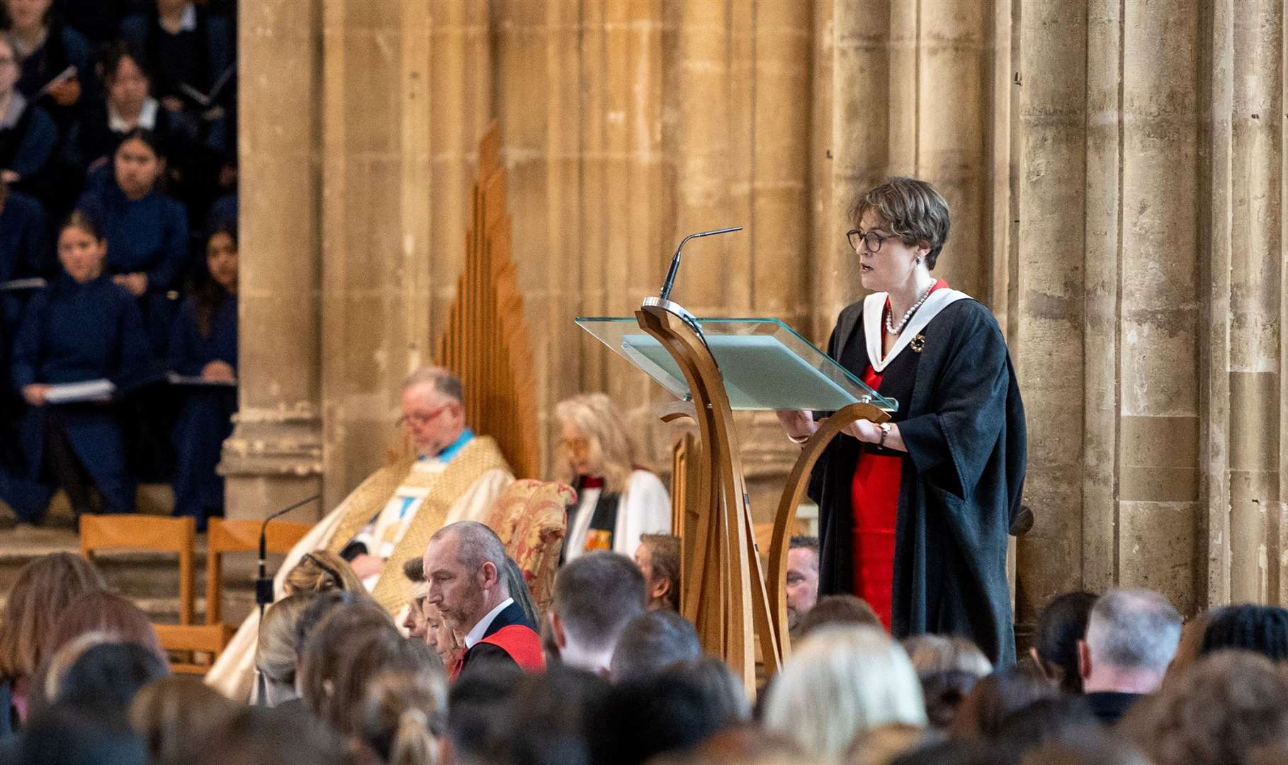 Headmistress Samantha Price gave a reading during Benenden School's centenary service at Canterbury Cathedral