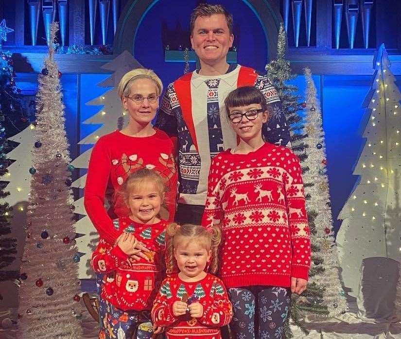 Kelly and Saul Kay pictured at Christmas with their girls Polly, Daisy and Emelia. Kelly, who runs Clubbercise dance classes, is now in charge of the Sittingbourne carnival court