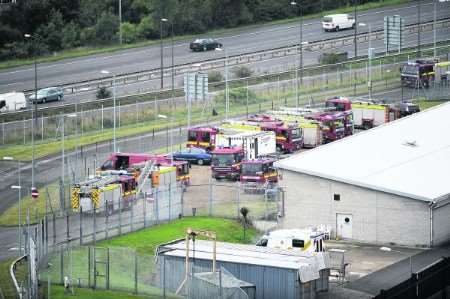 Fire engines from across the county gather at the terminal. Picture: Barry Goodwin