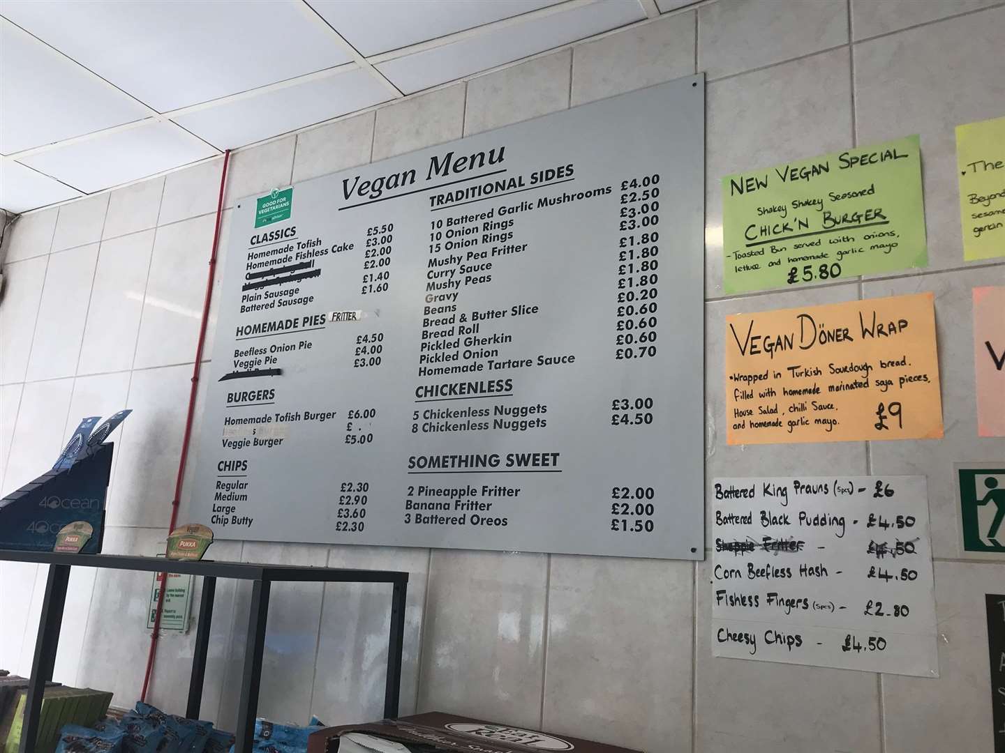 The vegan menu (the one with the regular fish and meat products is behind the counter in the traditional spot)
