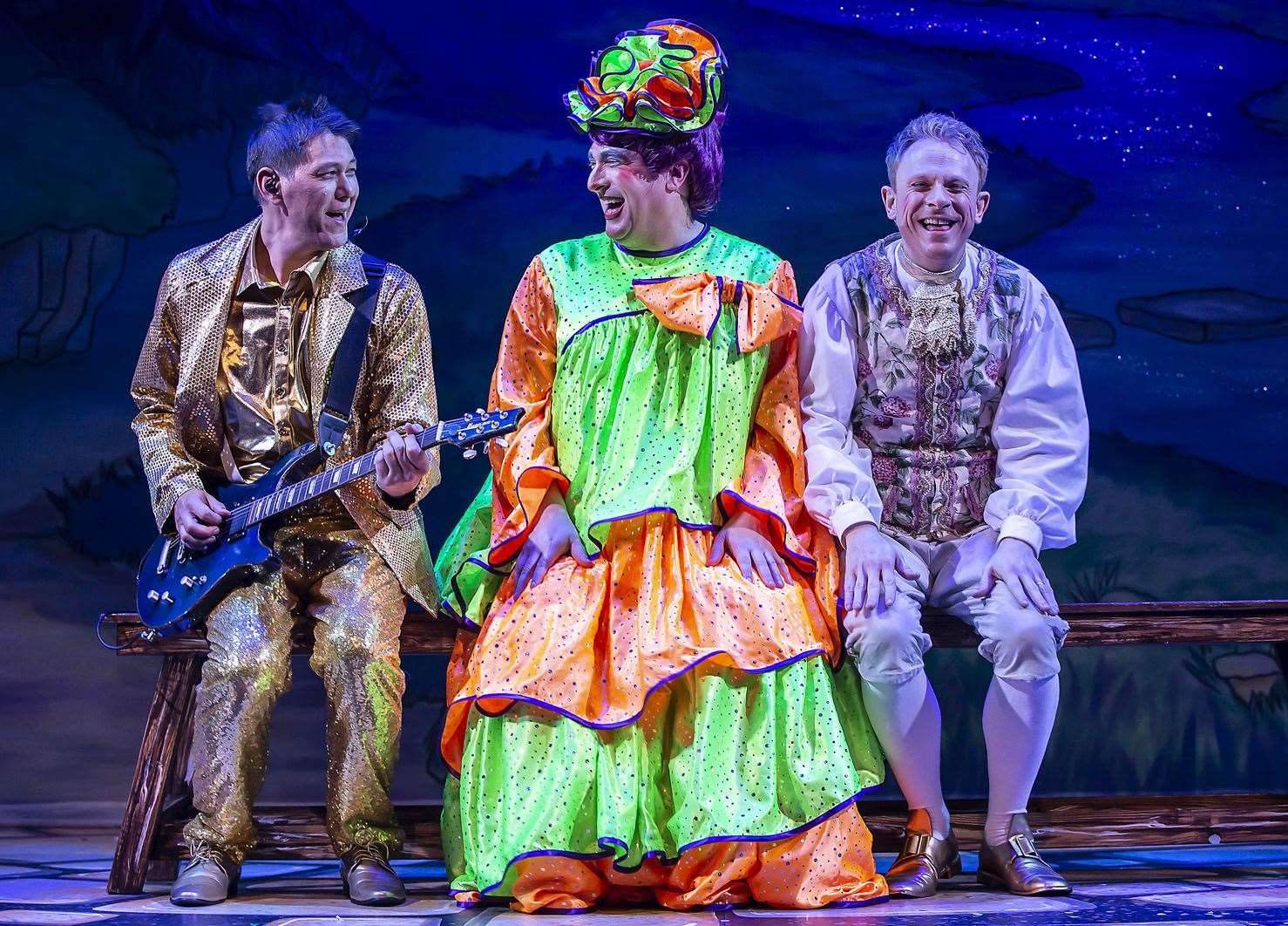 Ben Roddy (centre), Chris Wong and Lloyd Hollett in Mother Goose at the Marlowe