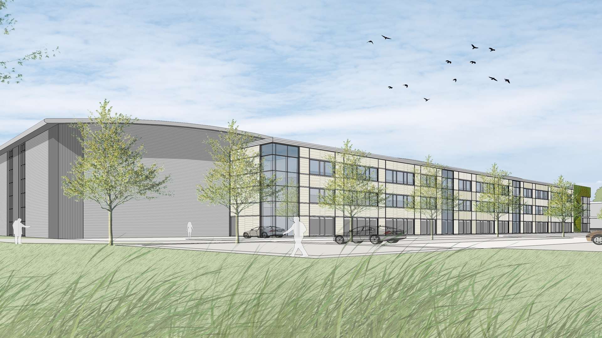 An artist's impression of one of the proposed new buildings at Waterside Park
