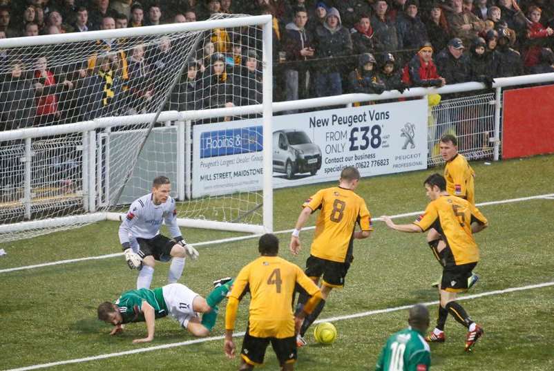 Maidstone scramble to clear their lines (Pic: Matthew Walker)
