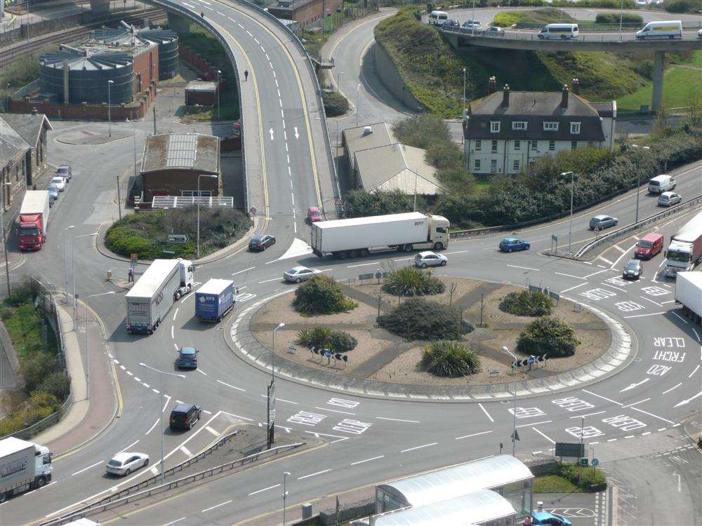 Limekiln Street roundabout on the A20 at Dover.