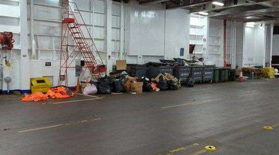 Personal belongings were lost during the removal of crews from P&O ships. Picture from Nautilus International, which appears to show dumped belongings in bins